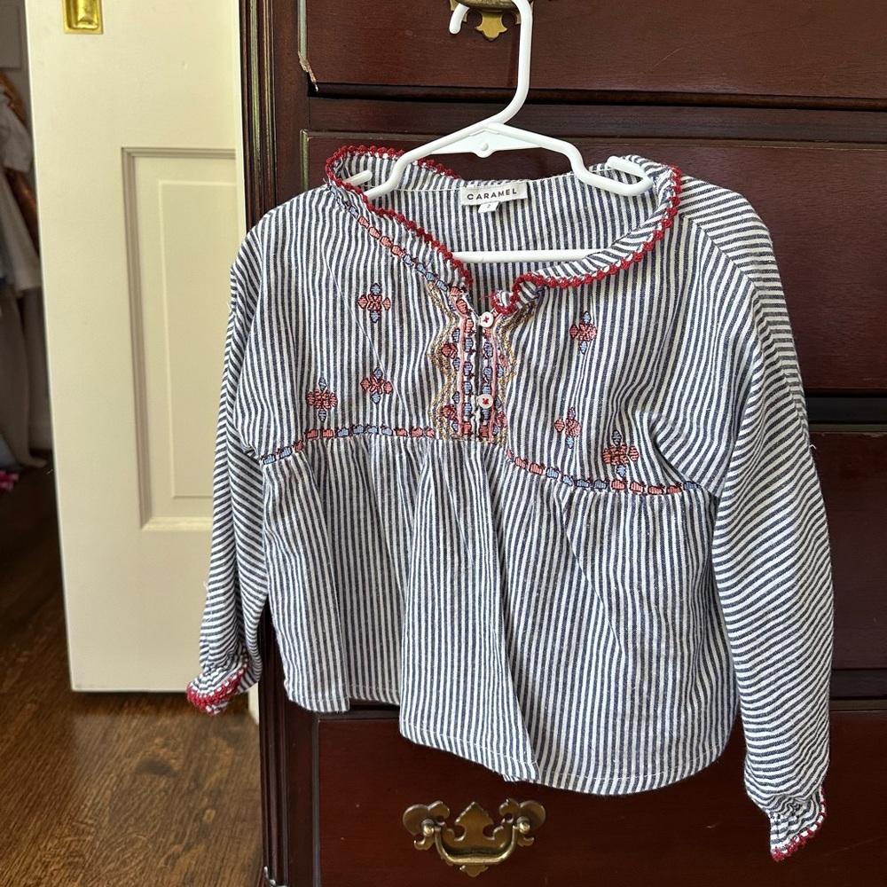 Caramel Embroidered Striped Shirt - Blue and Red